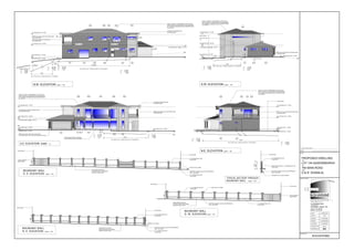 CROSSMOOR
TEL./FAX. 031-4093357
MOBILE: 082 3227362
375 CROSSMOOR DRIVE
CHATSWORTH . DURBAN . 4092
PR.NO. ST-20559 (S.A.C.A.P)
DRAWN
PROJECT NO
DRAWING NO
DATE
DESIGN
SCALE
r a j e s h
ASHARAM
A R C H I T E C T U R E
1:100
070411
3/3
CHECKED
Author/ Architect
Drawing Title
R. ASHARAM
R. ASHARAM
ELEVATIONS
Project
CLIENTS SIGNATURE
DATE
PROPOSED DWELLING
ON
LOT 144 QUEENSBURGH
AT
794 MAIN ROAD
FOR
D & R DHANILAL
N.E. ELEVATION scale 1 : 100
S.W. ELEVATION scale 1 : 100
S.E. ELEVATION scale 1 : 100
N.W. ELEVATION scale 1 : 100
FGL
ground floor level - 101.600
corbelled bwk & plaster bands
to architects detail
to architects detail -
1050m high wrought-iron balustrading
to architects detail
'Codova' roof tiles on 38x38 battens on 250 microns
plastic underlay on pre-fabricated trusses (gangnailed)
on 114x38mm wall plates tied down at least 8 courses
into brickwork
'Codova' roof tiles on 38x38 battens on 250 microns
plastic underlay on pre-fabricated trusses (gangnailed)
on 114x38mm wall plates tied down at least 8 courses
into brickwork
10mm tempered glass to frameless
folding stacking doors by specialists
to architects detail
to architects detail
to architects detail
to architects detail
500
600
500
R.E 2
R.E 3
i.e
dia 110mm upvc ribbed soil pipe at 1:44 gradient
corbelled bwk & plaster bands
to architects detail
smooth plaster & paint with plaster primer &
two coats finishing coat
i.e
dia 110mm upvc ribbed soil pipe at 1:48 gradient
R.E 1R.E 2
C.L. - 101.500
I.L. - 101.000
D. - 0.500
i.e
C.L. - 101.500
I.L. - 100.850
D. - 0.650
7 000
dia 110mm upvc ribbed soil pipe at 1:47 gradient
'Codova' roof tiles on 38x38 battens on 250 microns
plastic underlay on pre-fabricated trusses (gangnailed)
on 114x38mm wall plates tied down at least 8 courses
into brickwork
'Codova' roof tiles on 38x38 battens on 250 microns
plastic underlay on pre-fabricated trusses (gangnailed)
on 114x38mm wall plates tied down at least 8 courses
into brickwork
19100
site boundary
site boundary
stipple plaster and paint to
new feature beams with stepped
plastered coping to detail
BOUNDARY WALL
S. E. ELEVATION
340x340mm facebrick columns with 460x460mm
base - all to detail
p.c. moulding fixed to wall
to both sides
columns to arch. details
p.c. moulding fixed to wall
to both sides
ngl
2000
natural sandstone
tiling to detail
NGL
scale 1 : 100
2000
site boundary
site boundary
340x340mm facebrick columns with 460x460mm
base - all to detail
p.c. moulding fixed to wall
to both sides
columns to arch. details
p.c. moulding fixed to wall
to both sides
NGL
stipple plaster and paint to
new feature beams with stepped
plastered coping to detail
BOUNDARY WALL
N. E. ELEVATION scale 1 : 100
stipple plaster and paint to
new feature beams with stepped
plastered coping to detail
site boundary
site boundary
natural sandstone
tiling to detail
2000
p.c. moulding fixed to wall
to both sides
columns to arch. details
340x340mm facebrick columns with 460x460mm
base - all to detail
p.c. moulding fixed to wall
to both sides
BOUNDARY WALL
S. W. ELEVATION scale 1 : 100
i.e
C.L. - 99.500
I.L. - 98.000
D. - 1.500
svp
svp
g
i.ei.e
C.L. - 101.500
I.L. - 100.850
D. - 0.650
R.E 4
R.E 5
i.e
C.L. - 101.500
I.L. - 101.000
D. - 0.500 10700
C.L. - 101.160
I.L. - 100.660
D. - 0.500
dia 110mm upvc ribbed soil pipe at 1:50 gradient
R.E 5
i.e
i.e
25 000nts
C.L. - 101.500
I.L. - 100.350
D. - 1.150
1500
C.L. - 101.500
I.L. - 100.300
D. - 1.200
5800
dia 110mm upvc ribbed soil pipe at 1:3 gradient
CONNECTION MH
site boundary
340x340mm facebrick columns with 460x460mm
base - all to detail
p.c. moulding fixed to wall
to both sides
NGL
700x230mm conc. strip foundations
230mm thick wall with p.c. moulding fixed to wall
to both sides
TYPICAL SECTION THROUGH
BOUNDARY WALL scale 1 : 100
D12 D1 W14 W13
W10
D5
W29 W28 W27 W26
W6 W5 W4b W4a W2
W21 W20 W19 W18 W17
i.e
W8 W7
W24 W23 D18 W22
garage floor level - 101.500
tos. first floor level - 104.525
u/s tie beam level - garage - 104.175
u/s wall plate level - 107.245 u/s wall plate level - 107.245
2000
1800
tos. first floor level - 104.525
ground floor level - 101.600
W16 W15W1
W30
W3
W26
W9
ground floor level - 101.600
tos. first floor level - 104.525
u/s wall plate level - 107.245
u/s tie beam level - garage - 104.175
ground floor level - 101.600
tos. first floor level - 104.525
u/s wall plate level - 107.245
u/s tie beam level - garage - 104.175
garage floor level - 101.500
ground floor level - 101.260
C.L. - 101.160
I.L. - 100.660
D. - 0.500
C.L. - 101.160
I.L. - 100.386
D. - 0.774
ground floor level - 101.260 ground floor level - 101.260
ground floor level - 101.260
site boundary
site boundary
FGL
NGL
FGL
FGL
NGL
NGL
FGL FGL
FGL
FGL
NGL
NGL
NGL
NGL
21 APRIL 2012
Y.SEWPERSAD
 