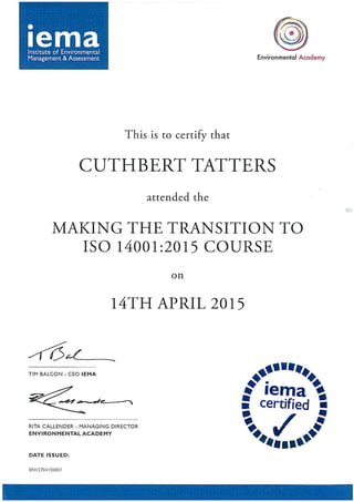 Making the transition to ISO14001 certificate