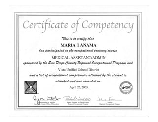 Maria Medical Asst Cert