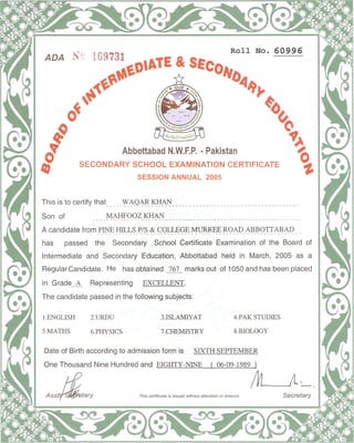 SSC Original Certificate