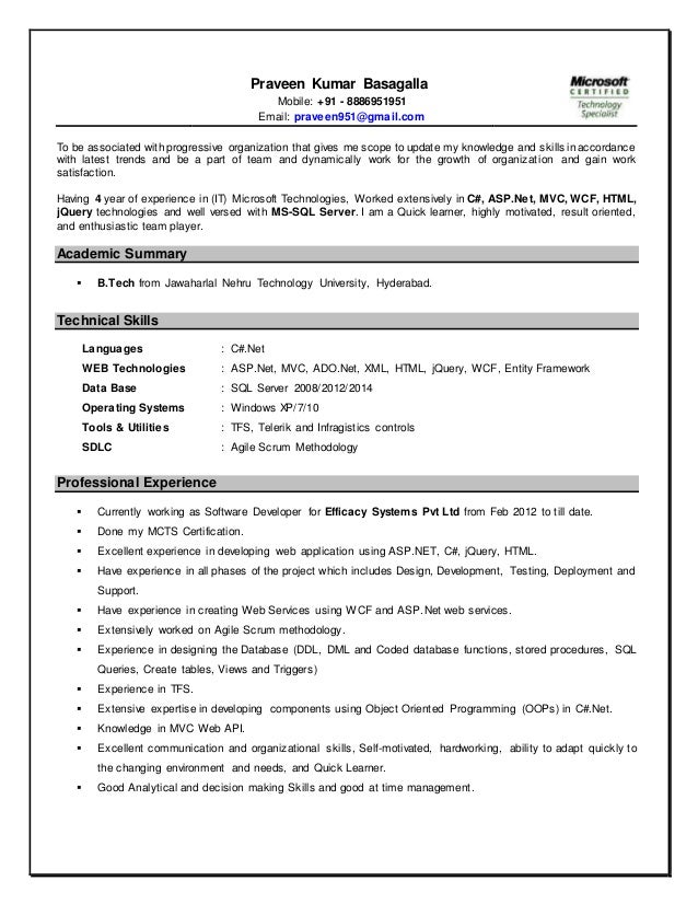 praveen 4years dot net resume