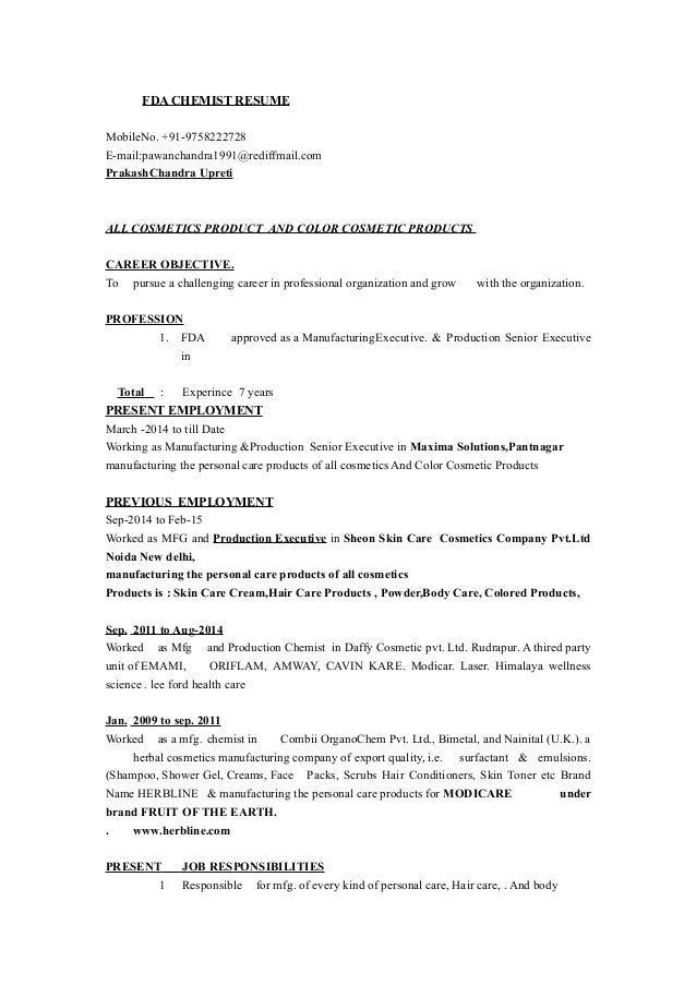 my resume resume for chemist