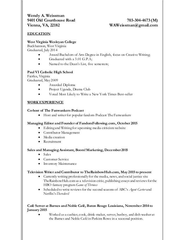 New Wendy Weissman Resume