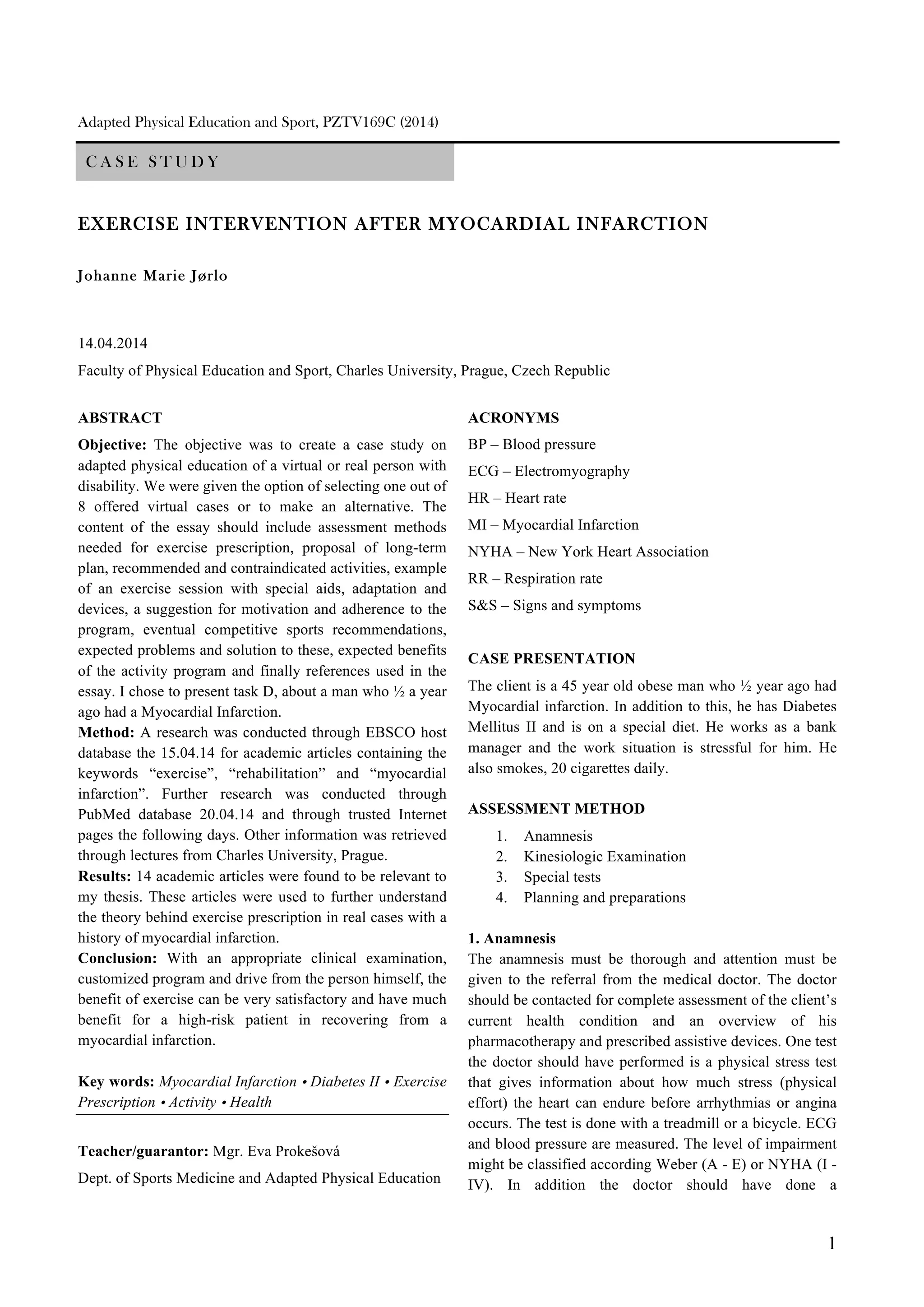 Adapted Physical Education Myocardial Infarction PDF