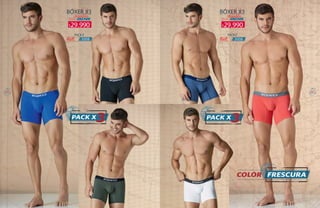 104 105
Ref: -7375- Ref: -7375-Ref: -3008- Ref: -3008-
PACK E PACK F
BÓXER X3
TALLAS
-Algodón-
-S- -M- -L-
BÓXER X3
TALLAS
-Algodón-
-S- -M- -L-
29.990$29.990$
 