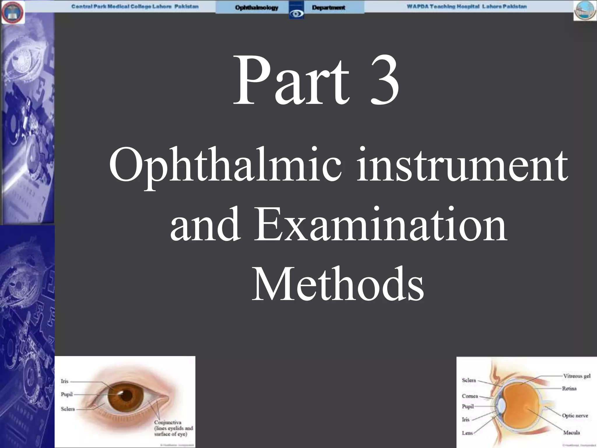 Part 3
Ophthalmic instrument
and Examination
Methods
 