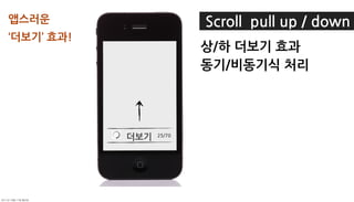 앱스러운                      Scrollpullup/down
‘더보기’효과!
                                 상/하더보기효과
                                 동기/비동기식처리




                   더보기   25/70




	    	    	 
 