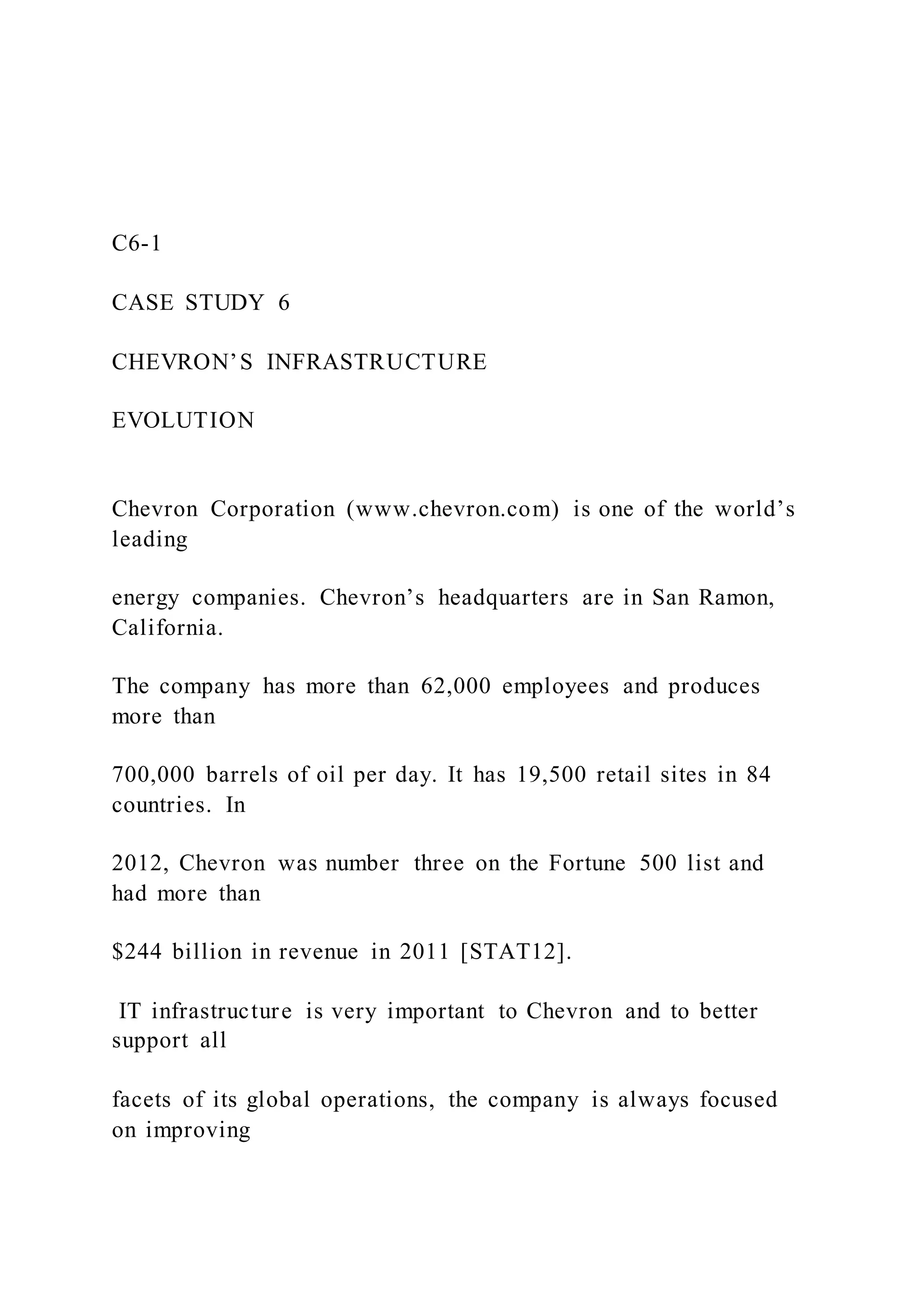 C6-1 CASE STUDY 6 CHEVRON’S INFRASTRUCTURE EVOLUT | DOCX