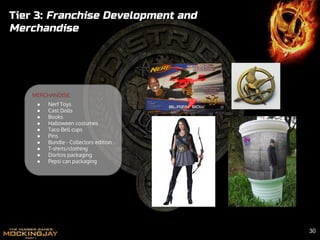 Tier 3: Franchise Development and
Merchandise
MERCHANDISE:
● Nerf Toys
● Cast Dolls
● Books
● Halloween costumes
● Taco Bell cups
● Pins
● Bundle - Collectors edition
● T-shirts/clothing
● Doritos packaging
● Pepsi can packaging
30
 