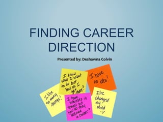 FINDING CAREER
DIRECTION
Presented	
  by:	
  Deshawna	
  Colvin	
  
 