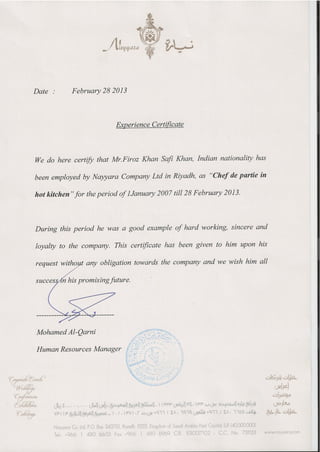 Nayyara Experience Certificate