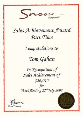 15 x Snooze Sales Excellence Awards