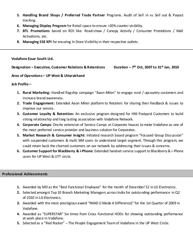 Vodafone store manager resume