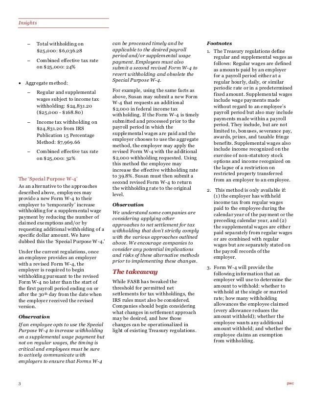Federal tax withholding stock options
