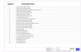 ACDA3
EXECUTEDEJEC. /EJEC. /EJEC. /EJEC. /
CHECKEDVERIF. /VERIF. /VERIF. /VERIF. /
LIBER. /LIBER. /LIBER. /LIBER. / RELEASED
FECHA LBFECHA LBFECHA LBFECHA LB/REL DAT HOJA /HOJA /HOJA /HOJA /SHEET ////
E
D
C
B
A
1 2 3 4 5 6
WEG's property. Forbidden reproduction without previous authorization.Propriedad de WEG. Reproducción prohibida sin previa autorización.
10004455533
OSCARGA
OSCARGA
08.22.2016
DCHAVERO
WTM HUEHUETOCA, EDO. MÉXICO PRODUCT ENGINEERING 2 30
000
INDEX PART 1INDEX PART 1INDEX PART 1INDEX PART 1
01
4 COOLING POWER SCHEMATIC DIAGRAM
5 COOLING CONTROL SCHEMATIC DIAGRAM
6 SEAL-IN-RELAY FOR RPRR, BUCHHOLZ & RS2001 SCHEMATIC DIAGRAM
7 CURRENT TRANSFORMERS ARRANGEMENT
8 JUNCTION BOX & FANS WIRING CONNECTION
9 ALARMS & TRIPS SCHEMATIC DIAGRAM
10 TRANSFORMER MONITORING RELAY SEL-2414
11 OLTC MONITORING RELAY SEL-2414
12 FAULT GAS AND MOISTURE MONITOR - SERVERON TM8
13 MOTOR DRIVE POWER SCHEMATIC DIAGRAM
14 MOTOR DRIVE CONTROL SCHEMATIC DIAGRAM
15 MOTOR DRIVE INCLOMPLETE OPERATION SCHEMATIC DIAGRAM
16 MOTOR DRIVE ALARMS SCHEMATIC DIAGRAM
17 MOTOR DRIVE ALARMS SCHEMATIC DIAGRAM
18 MOTOR DRIVE POSITION SCHEMATIC DIAGRAM
19 MOTOR DRIVE WIRING
20 REAR SIDE PANEL WIRING PART 1
21 REAR SIDE PANEL WIRING PART 2
22 LEFT & RIGHT LATERAL PANELS WIRING
23 LEFT & RIGHT SWING SIDE PANEL WIRING PART 1
24 LEFT & RIGHT SWING SIDE PANEL WIRING PART 2
25 NETWORKING ARCHITECTURE LAY-OUT
26 CONTROL CABINET LAY-OUT
27 BILL OF MATERIALS PART 1
28 BILL OF MATERIALS PART 2
SHEET DESCRIPTION
150-1600118-2150-1600118-2150-1600118-2150-1600118-2
 
