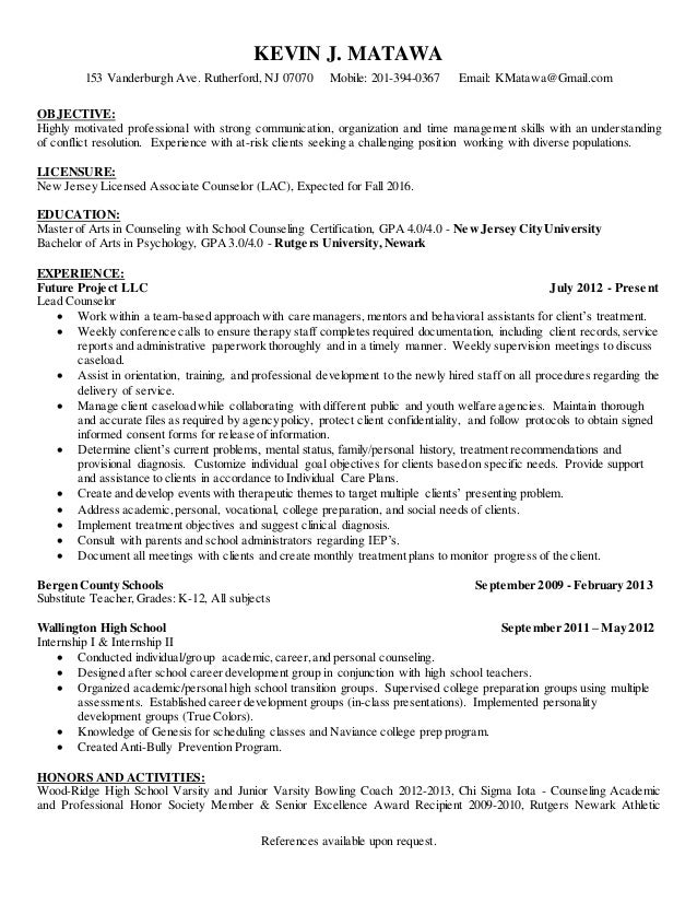 kevin matawas counseling resume counseling resume