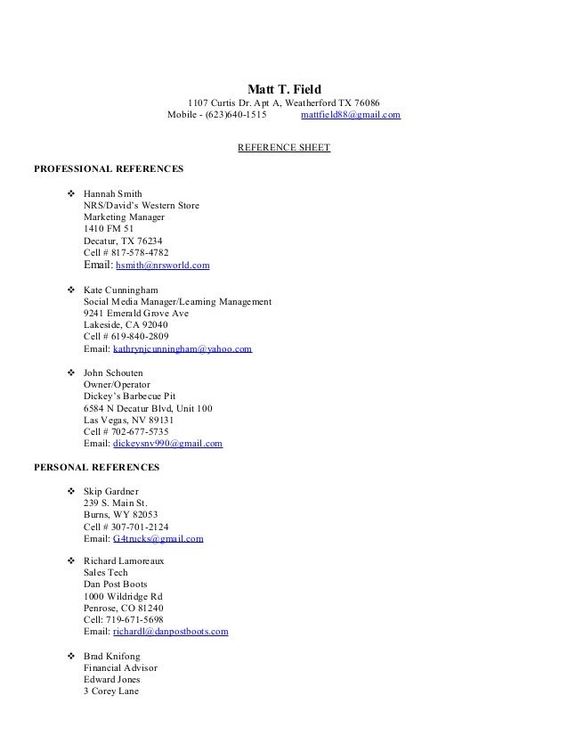 how to make a professional reference list