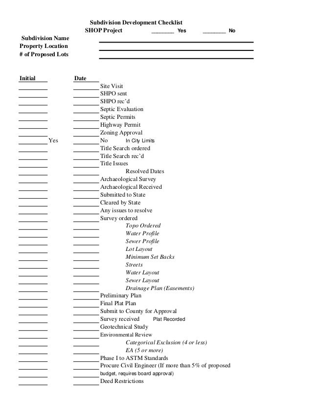 C6 502&amp; 504 programs copy of subdivision development checklist - tom carew