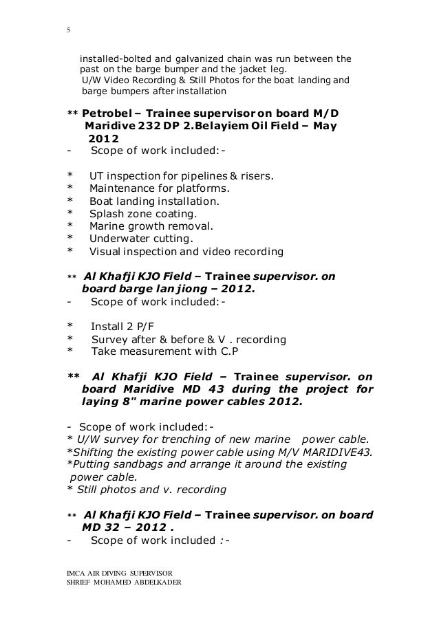 RESUME IMCA AIR DIVING SUPERVISOR