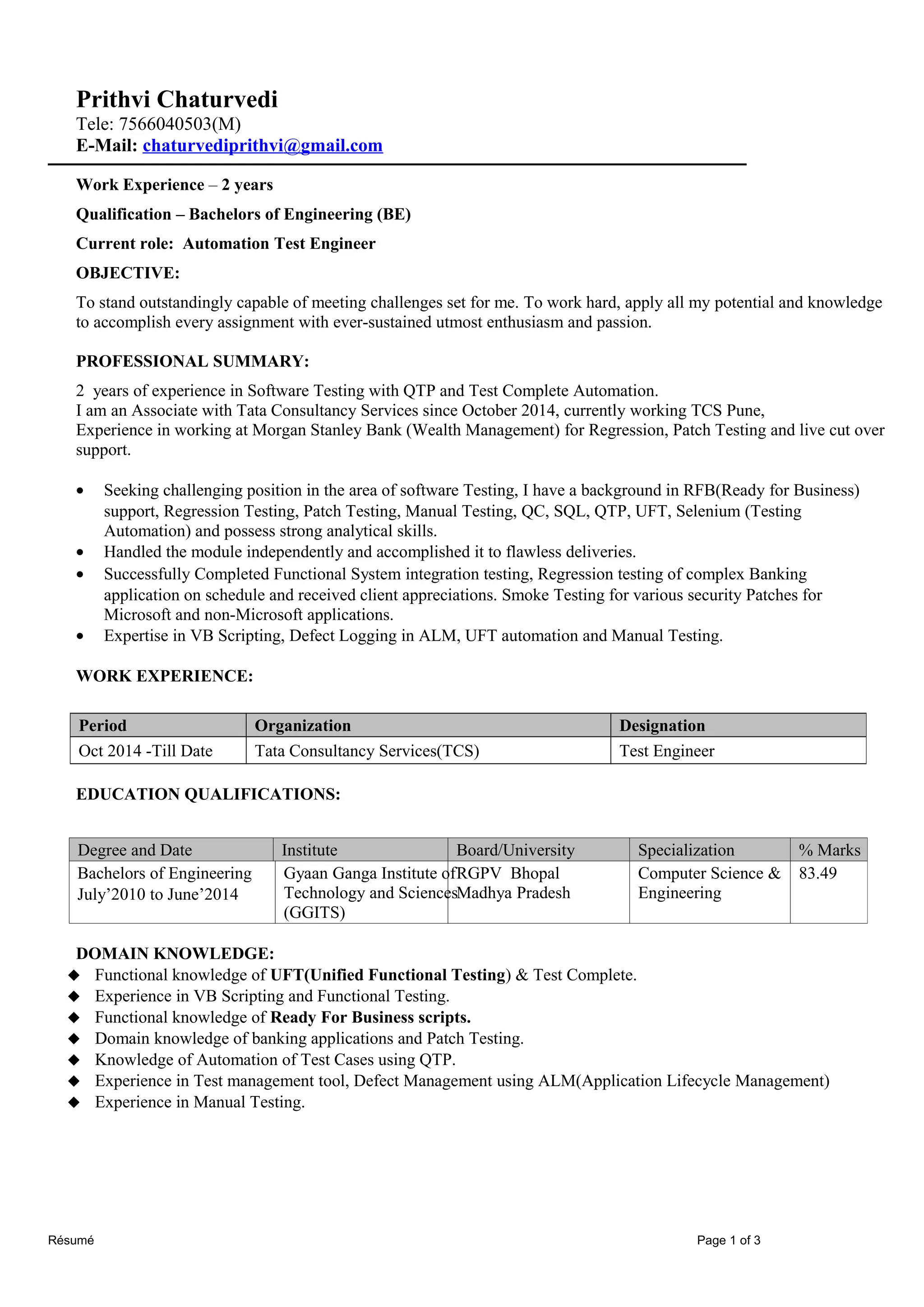 sample resume Prithvi Chaturvedi 2 EXP Resume - Sample Resume Prithvi Chaturvedi 2 EXP Resume 1 2048 