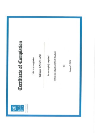 UNDP Certificate 2016-2017