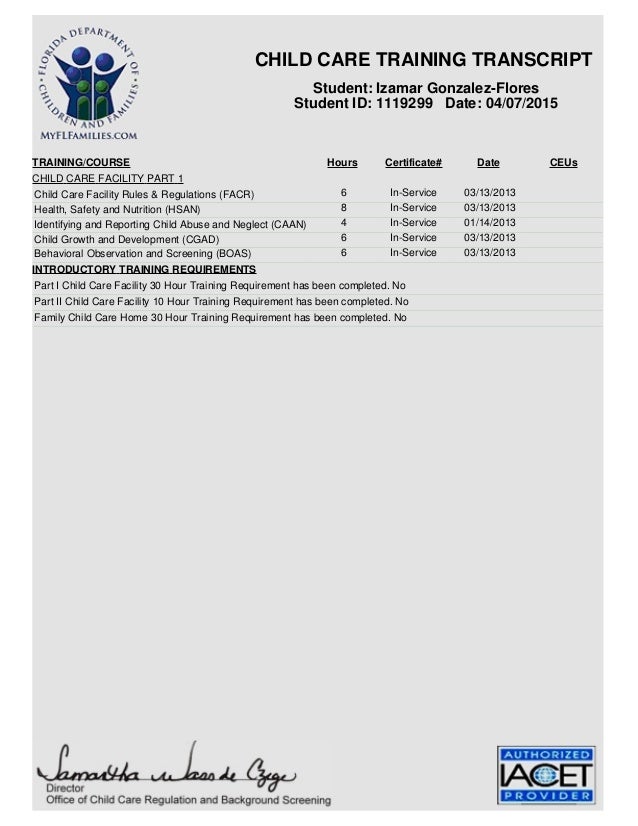 child care training transcript