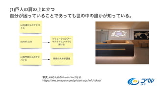 写真：AWS loftのホームページより
https://aws.amazon.com/jp/start-ups/loft/tokyo/
 
