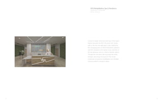 11 12
VEA Rehabilitation Spa & Residence
Healthcare & Residential
Stowe, Vermont
Located in Stowe, Vermont at the base of the state’s
highest mountain lies VEA. The word “vea” means
path or the true and right way in Latin. Inspired by
the overlapping lines of Mount Mansfield’s pathways
and their similarity to the human nerve, elements of
the spa will wrap users in a natural, dynamic pattern.
Through this, the space will encourage the clarity,
strength, and energy necessary for the mental,
emotional, and physical rehabilitation each Multiple
Sclerosis patient is striving to attain.
Entry Perspective
 