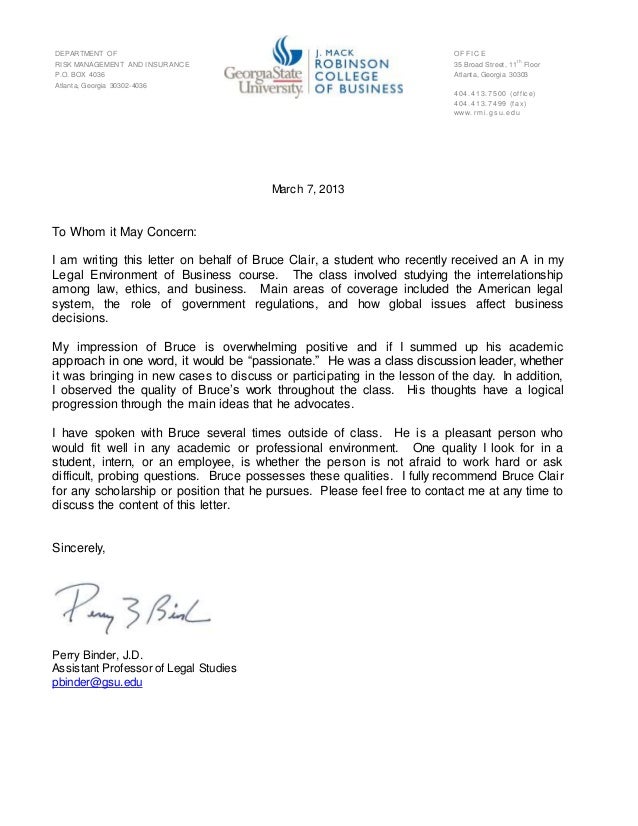 Letter of Rec Bruce Clair - Binder 2013
