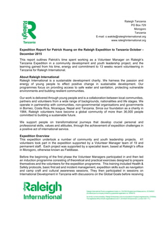 Expedition - Raleigh Int. 15K Expedition Report | PDF | Non-Profit