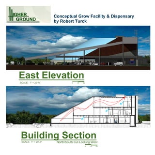 East Elevation
SCALE: 1" = 20'-0" 0 10 20
Building SectionSCALE: 1" = 20'-0" North/South Cut Looking West
0 10 20
Conceptual Grow Facility & Dispensary
by Robert Turck
 