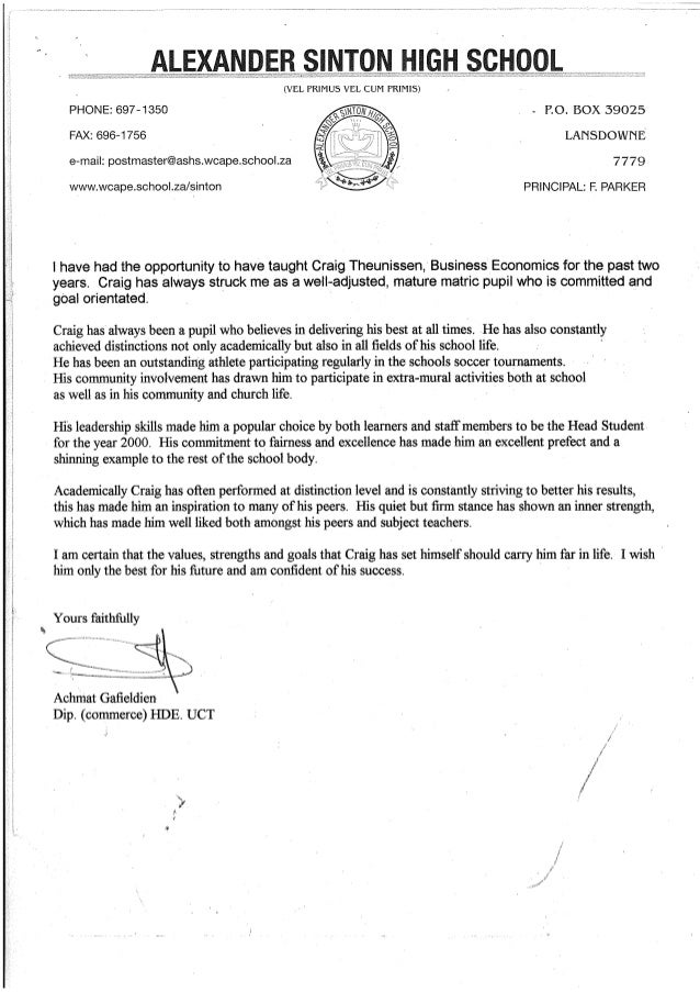teachers reference letter