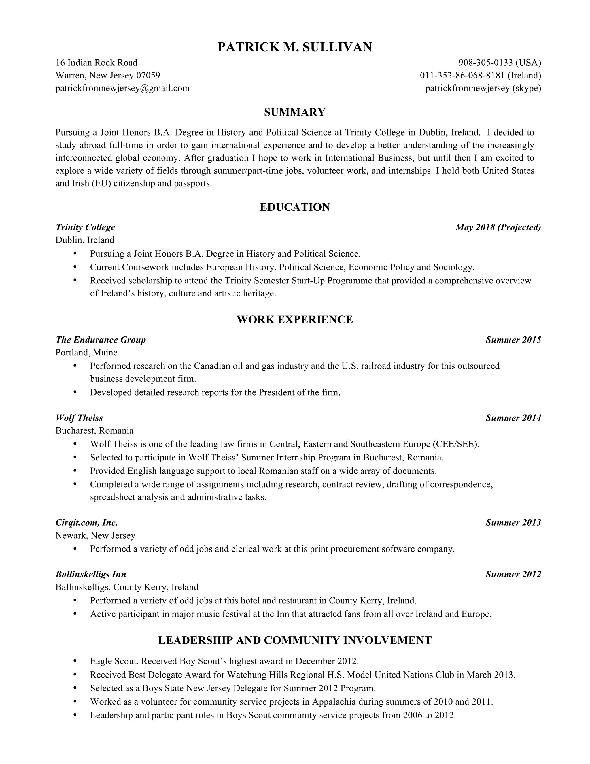 Patrick Cv Patrick Sullivan Resume | PDF