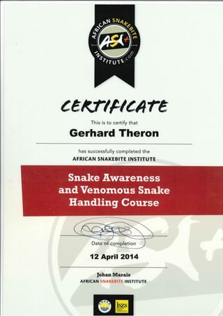 African Snake Bite Institute - Snake Handling & Awareness