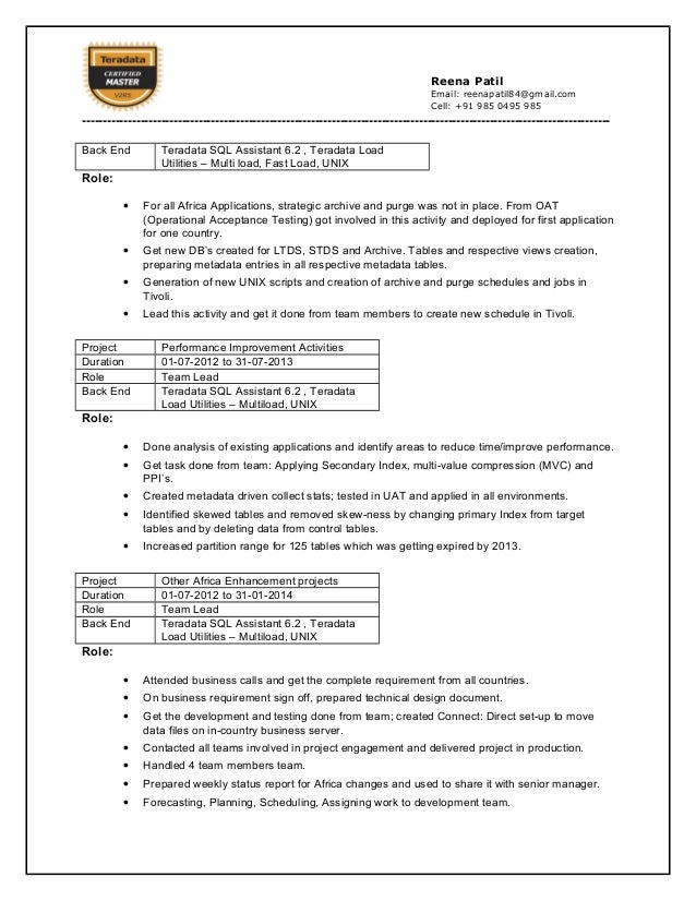 teradata resume