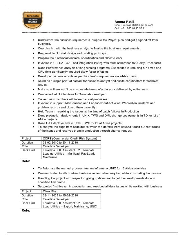 teradata resume