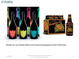 1/31/2016
Content property of Steuben Foods. May not
be re-used without permission.
33
Brands can use limited edition and seasonal packaging to reach millennials.
 