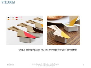 Unique packaging gives you an advantage over your competitor.
1/31/2016
Content property of Steuben Foods. May not
be re-used without permission.
5
 