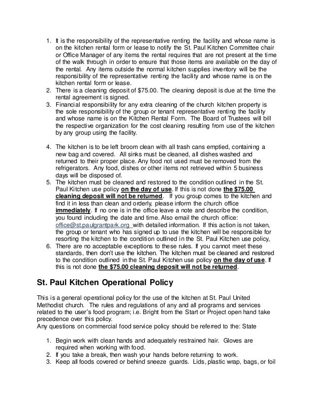 St. Paul Kitchen use policy 1.6