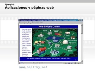 Ejemplos
Aplicaciones y páginas web




           www.healthy.net
 