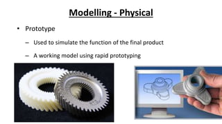 Modelling - Physical
• Prototype
– Used to simulate the function of the final product
– A working model using rapid prototyping
10
 