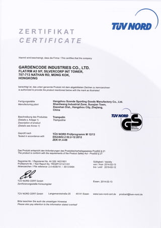 Domijump TUV GS certificate