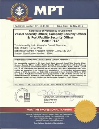 Port Facility Security Officer Certificate
