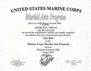 USMC Martial Arts Tan Belt 30Apr2003