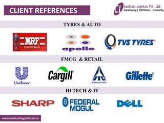 www.contractlogistics.co.in
FMCG & RETAIL
HI TECH & IT
TYRES & AUTO
CLIENT REFERENCES
 