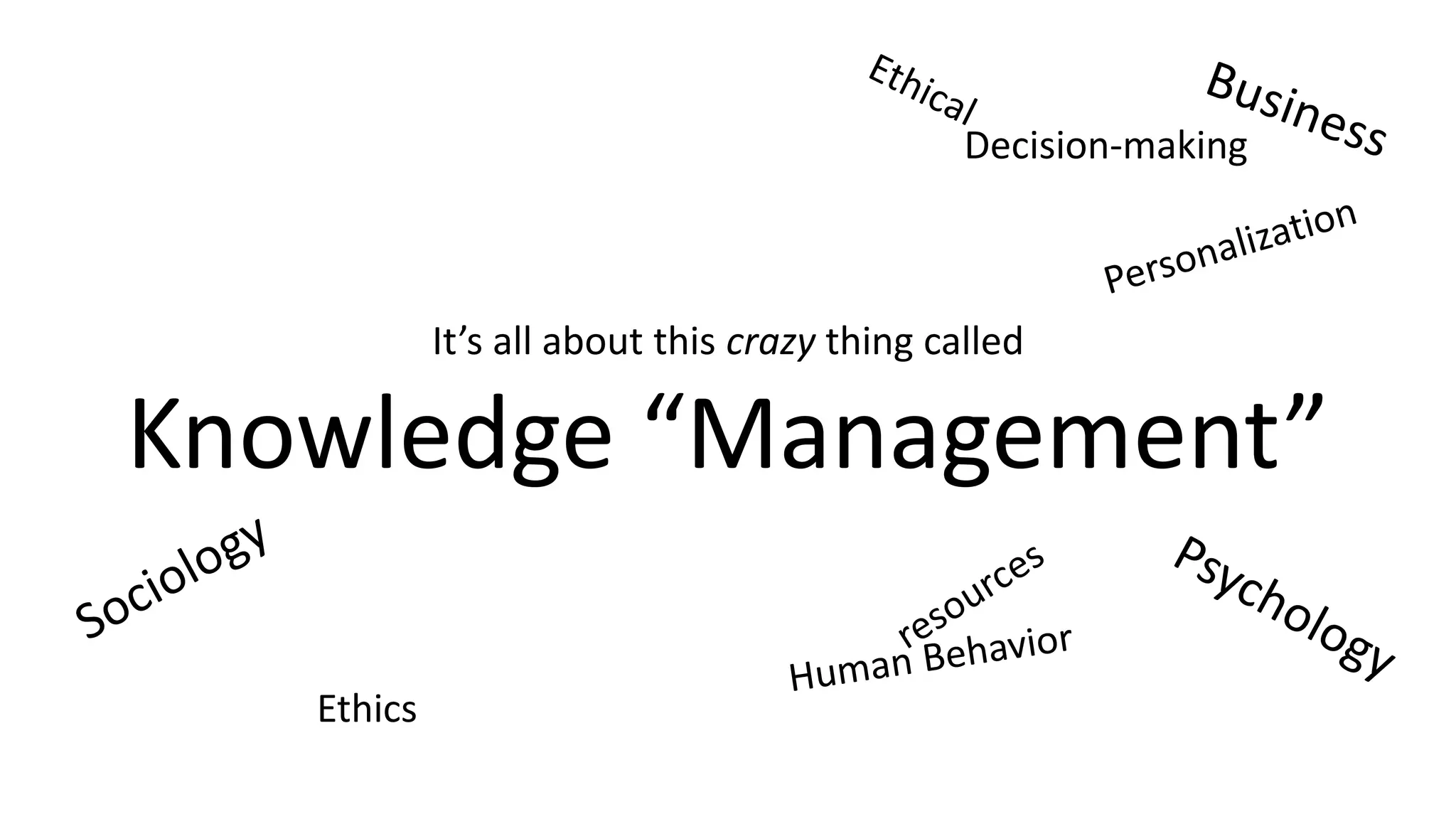 It’s all about this crazy thing called
Knowledge “Management”
Decision-making
Ethics
 
