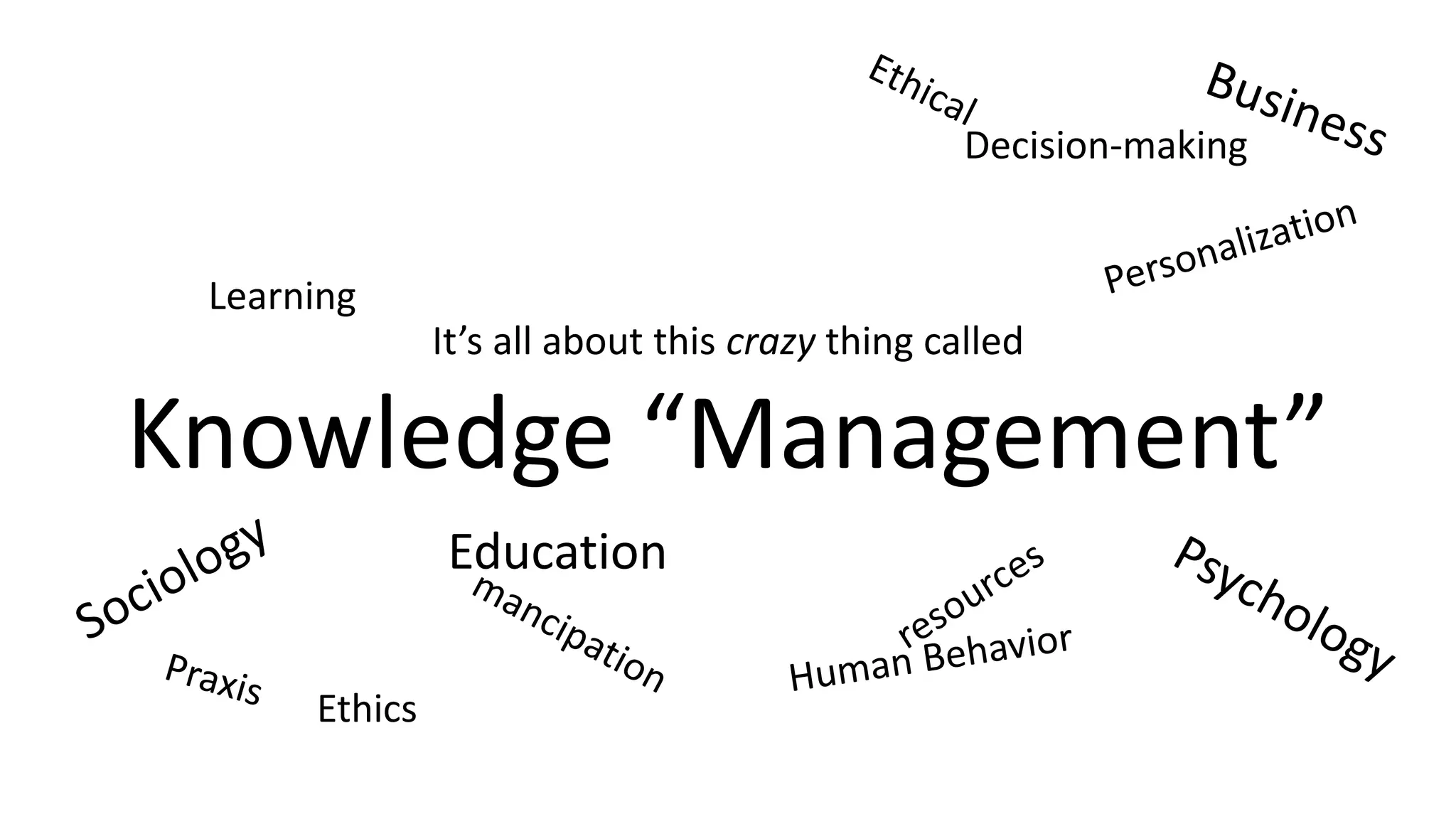 It’s all about this crazy thing called
Knowledge “Management”
Decision-making
Education
Learning
Ethics
 