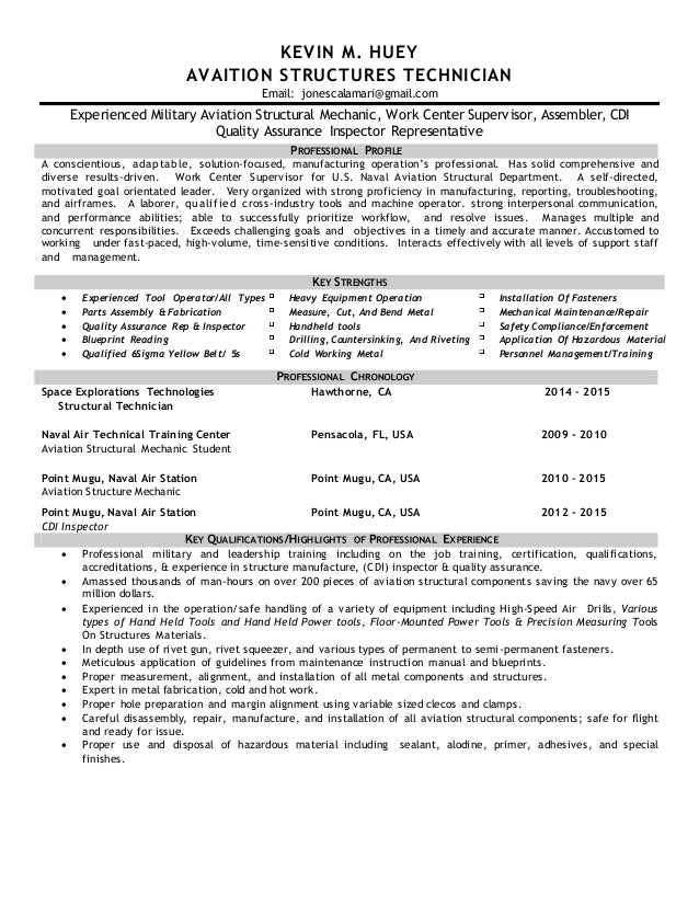 aviation resume kevin m huey avaition structures technician email jonescalamarigmailcom experienced military