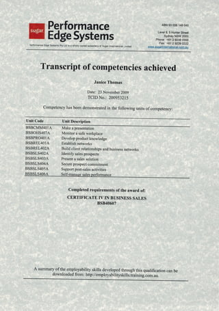 Competencies Certificate IV Business Sales