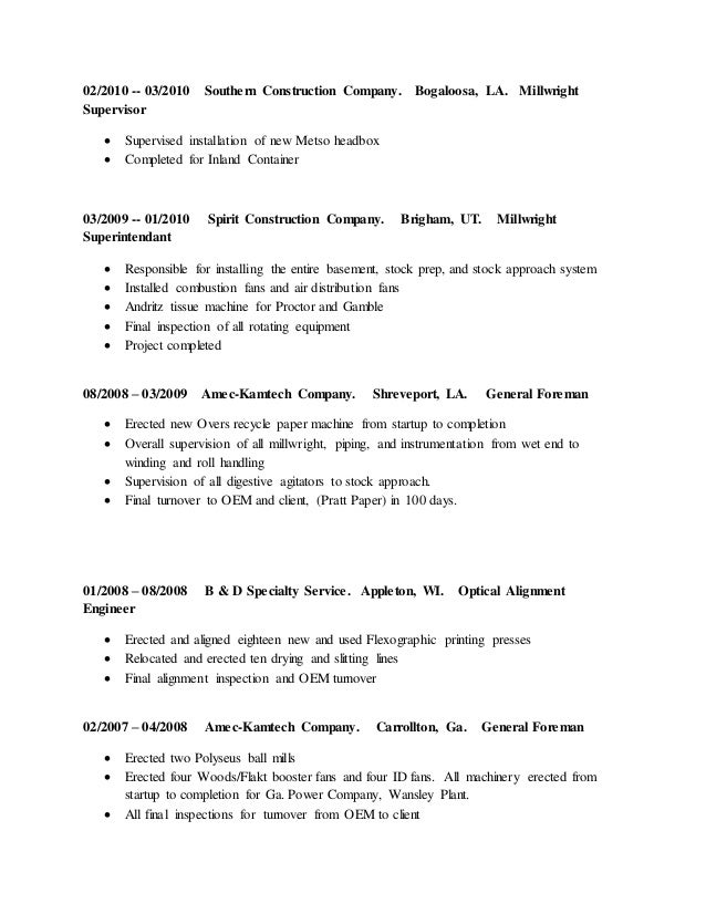 millwright resumes